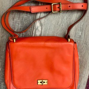 Fossil Leather Memoir Orange Cross Body Bag W/Adjustable Strap & Brass Hardware